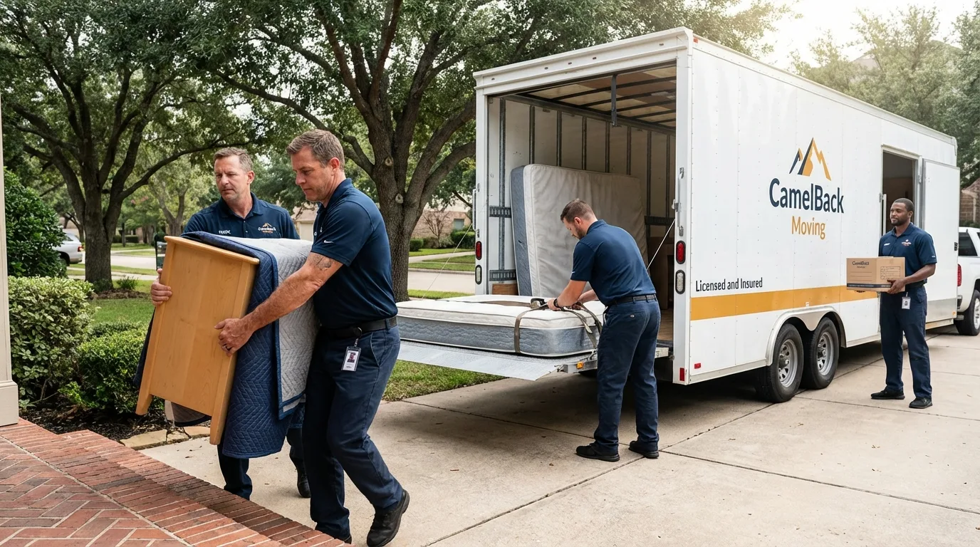 Crew loading residential truck for cross-state move from Sidney, IL