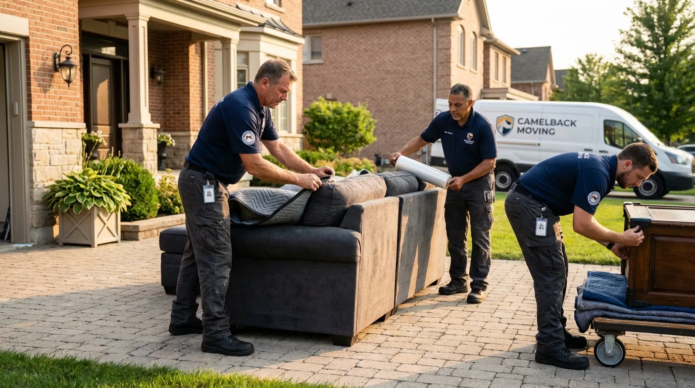 Large estate moving crew wrapping furniture in Sidney, IL